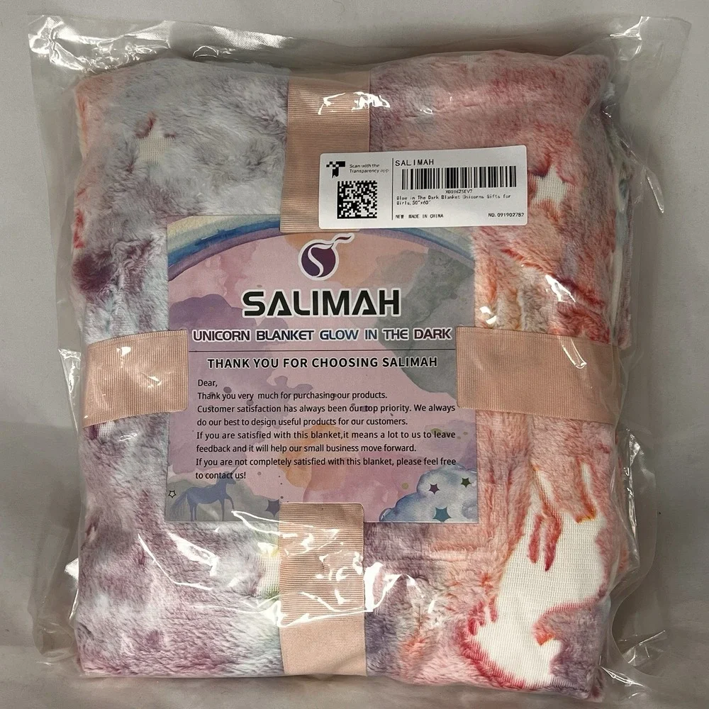 GLOW IN THE DARK Unicorn Blanket Girls Pink Purple 50x60 New Gift